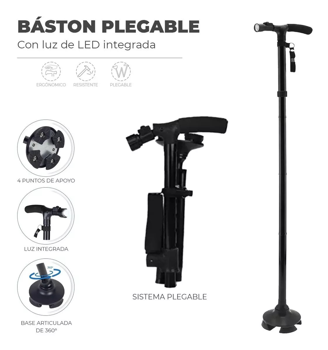 Bastón Plegable con Luz LED